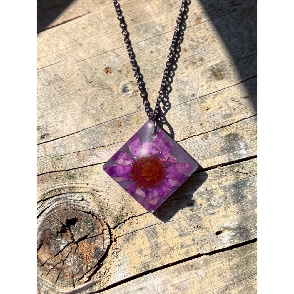 Handmade Purple Pressed Flower Necklace